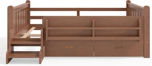 Vista 8 de Bellemave Cama Montessori completa con escaleras y cajones de Escaleras marrones