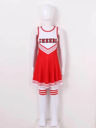 Vista 3 de Nikiikoo Disfraz de uniforme de animadora para niñas y niñas, con medias, pompones, disfraz de Halloween
