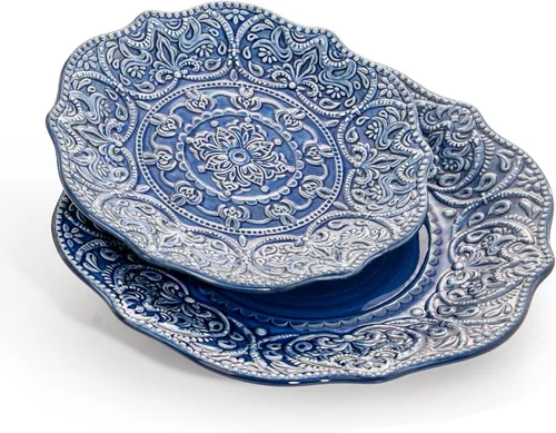 Vista 8 de Sungmor Vajilla de cerámica para cenas finas en relieve, estilo barroco antiguo, cuencos de porcelana con forma de flor de 15,2 cm (591 ml) de 6 4