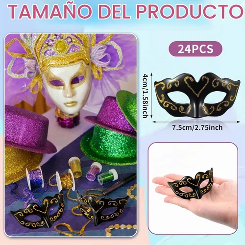 Vista 2 de Vinsot Mini máscaras para mascarada, máscara de Mardi Gras, decoración veneciana decorativa para cupcakes, decoración de carnaval Negro