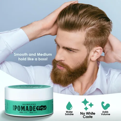 Vista 4 de Hairplexx Pomada para hombres y mujeres – Fuerte sujeción, bajo brillo, no grasa, sin escamas – Control de bordes y domador Flyaway, espalda