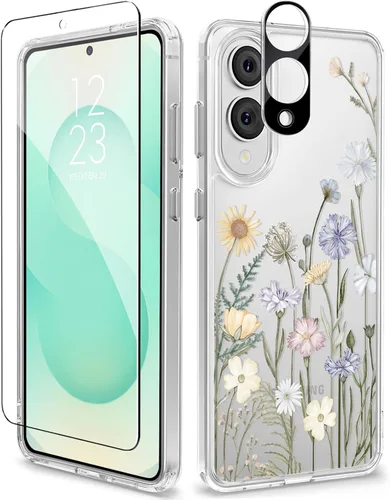 Vista 72 de GVIEWIN Funda protectora para Samsung Galaxy S25, transparente floral, delgada, a prueba de golpes, para mujer, no se pone amarilla, con protector