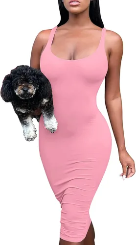 Vista 2 de Mokoru - Vestido sin mangas para mujer, casual, básico, sin mangas, Bodycon Midi Club