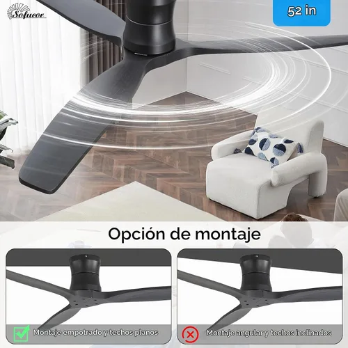 Vista 8 de Sofucor Ventilador de techo inteligente de 52 pulgadas sin luz, ventilador de techo de madera maciza de bajo perfil con control remoto, ventilador