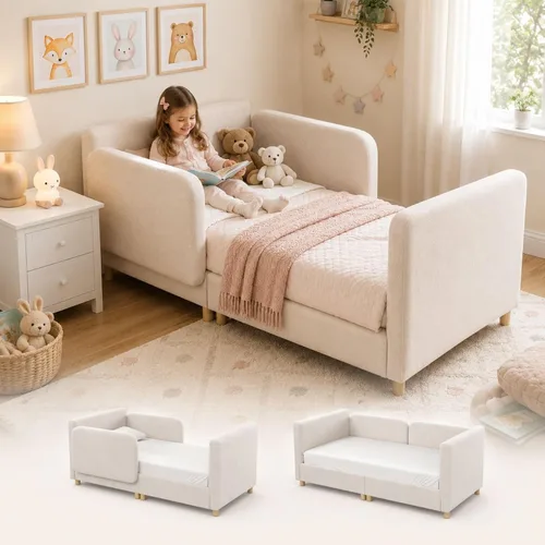 Vista 12 de Cama Montessori tapizada con rieles extraíbles Azul bebé