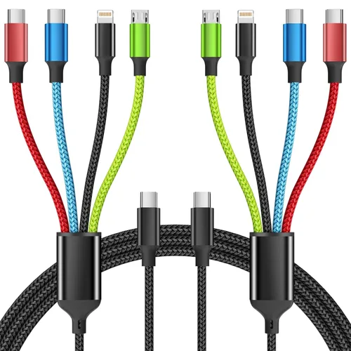 Vista 9 de 4 in 1 Multi Charging Cable, 2 Pack 6FT Charging Cords for Devices Nylon Braided USB C Car Charger Cable with Dual USB-C, IP & Micro Ports, Long