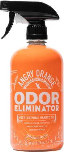 Vista 10 de ANGRY ORANGE Eliminador de olores de mascotas para orina de perros y gatos, manchas de alfombras y olores fuertes, limpiador de cítricos con aceite