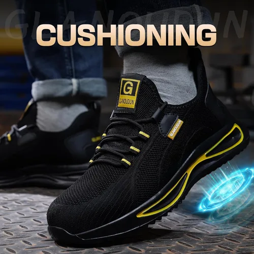 Vista 6 de GLANOUDUN Zapatos de punta de acero para hombre, zapatos de trabajo ligeros para hombres, zapatos de seguridad indestructibles para hombres, zapatos