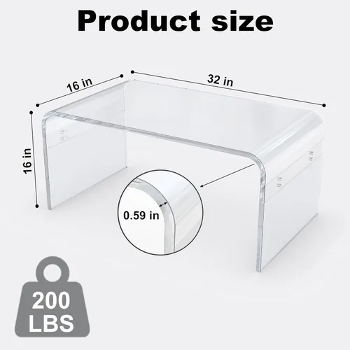 Vista 2 de MESAILUP Mesa de Centro Rectangular de Acrílico Transparente Premium de 32 Pulgadas para Sala de Estar, Mesa Baja de Cascada Transparente