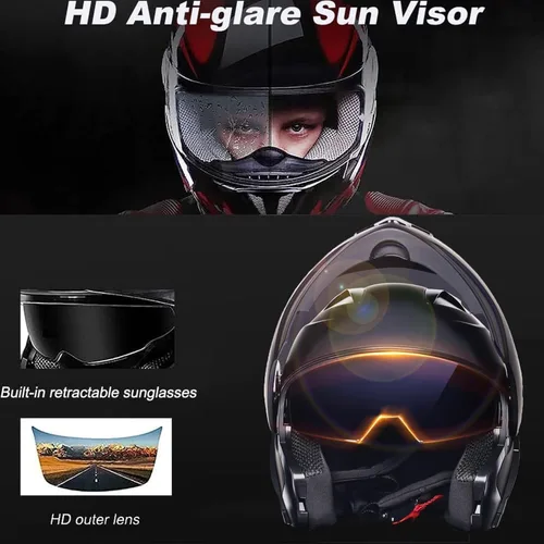 Vista 2 de Casco Modular Bluetooth para Motocicleta con Cola DOT/ECE Aprobado Cascos Frontales Abatibles Visores Duales Anti-Empañamiento Casco de Cara