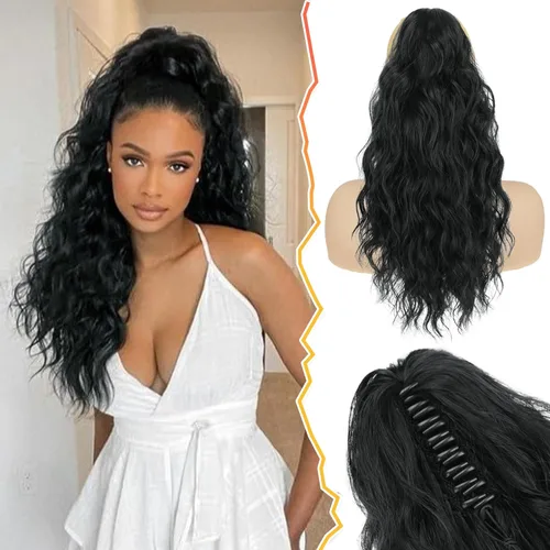 Vista 20 de BARSDAR Extensión de cola de caballo corta para mujer, extensiones de cabello sintético suave con clip de garra de 12 pulgadas, extensiones de cola