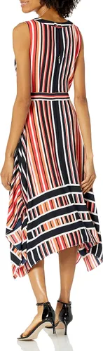 Vista 2 de KARL LAGERFELD Women's Striped Hammered Crepe Asymmetrical Hem Midi Dress