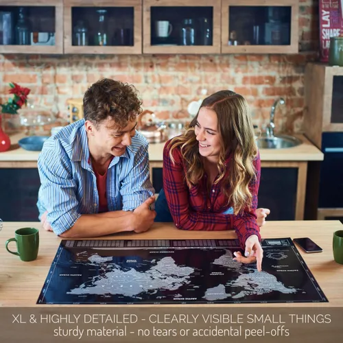 Vista 3 de Cartel del mundo para rascar detallado, tamaño extragrande, póster del mundo rascable, negro y plateado, el mejor mapa de viaje de regalo, póster