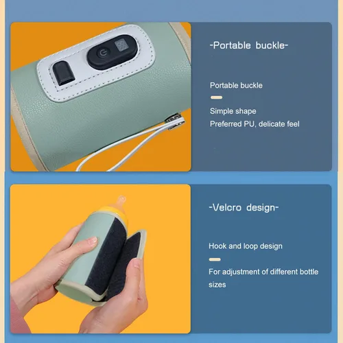 Vista 3 de Calentador de biberones de leche para bebés con pantalla digital USB, portátil de 5 velocidades para leche materna y agua (verde)