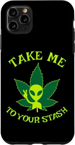 Vista 13 de iPhone 16 Alien Weed Leaf Stoner 420 Stash Fiction Pot Lovers Design Case
