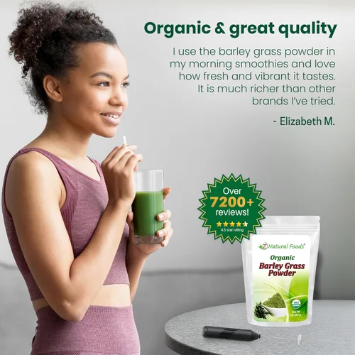 Vista 8 de Polvo de hierba de cebada orgánica, rico en antioxidantes, polvo de césped orgánico potenciador de energía, superalimento 100% natural, vegano, sin
