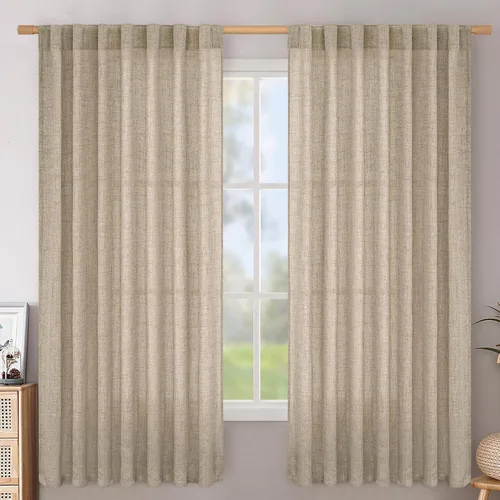 Vista 102 de BGment Cortinas cortas de lino marfil de 36 pulgadas de largo para ventanas de cocina, pequeñas cortinas texturizadas rústicas para café sobre