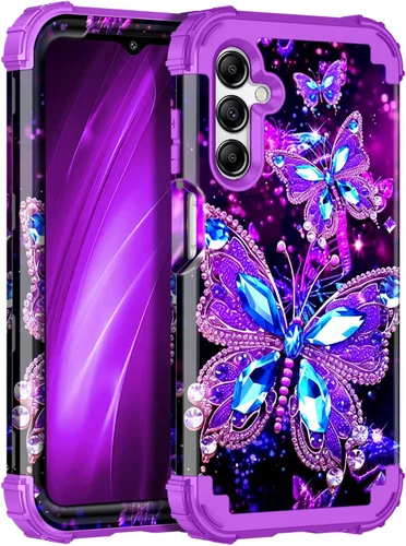 Vista 18 de Miqala Funda para Galaxy A14 5G, que brilla en la oscuridad, tres capas, resistente, a prueba de golpes, protección completa, parachoques
