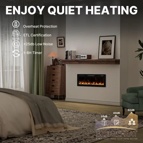 Vista 6 de Chimenea eléctrica ultrafina de 40 pulgadas montada en la pared, inserto de chimenea delgado, chimenea de pared para sala de estar/dormitorio