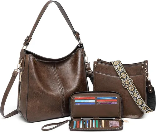Vista 10 de Carteras para Mujeres 3PCS, Juego de Bolsos Cruzados Bolso Grande de Cuero Carteras de Hombro con Billetera Correas Ajustables para Damas Tote