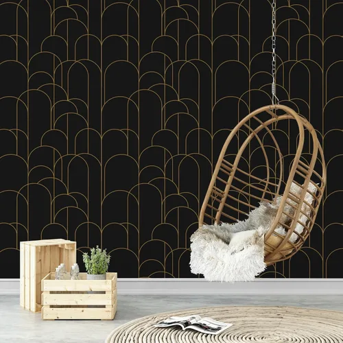 Vista 9 de Papel tapiz para despegar y pegar, moderno papel tapiz geométrico negro/dorado, 17.71 x 118 pulgadas, papel tapiz autoadhesivo extraíble, papel
