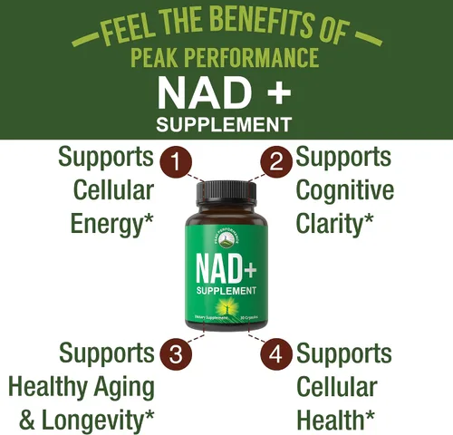 Vista 2 de Peak Performance Suplemento NAD de ultra alta pureza para mujeres y hombres - NAD+ similar a la ribósido de nicotinamida - Apoya la energía