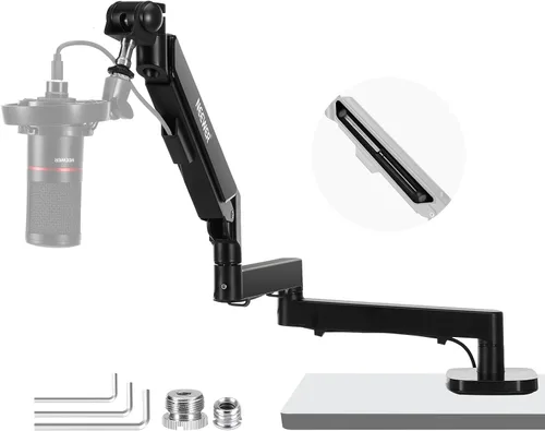 Vista 13 de NEEWER Soporte de micrófono de escritorio, soporte de micrófono de mesa ajustable con clip y adaptador de 3/8 a 5/8 pulgadas compatible con Blue