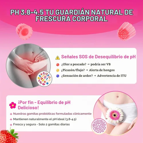 Vista 3 de Gomitas de equilibrio femenino para mujer, gomitas de equilibrio de pH prémium con probióticos para el equilibrio de la flora vaginal, suplemento