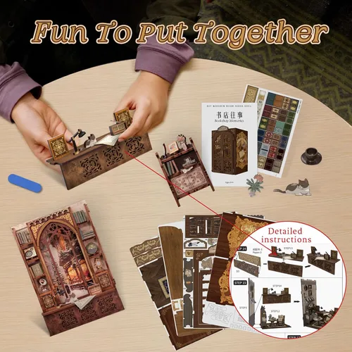 Vista 5 de Kit de Rincón de Libros Cutefun - Kit de Construcción de Casa de Muñecas en Miniatura para Estantería, Kits de Rincón de Libros para Adultos