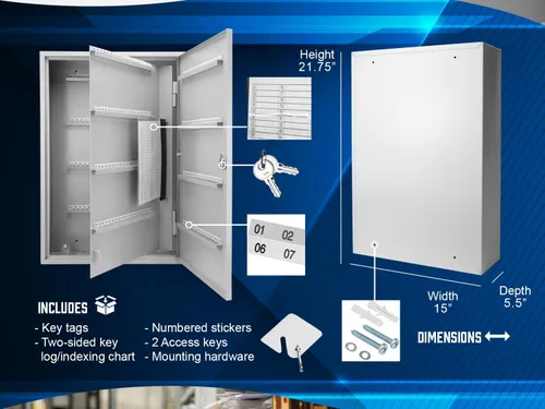 Vista 8 de Barska Gabinete para llaves de 240 posiciones con ganchos numerados, organizador de llaves de acero para montaje en pared, caja fuerte con registro
