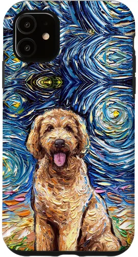 Vista 8 de Cute Goldendoodle Starry Night Doodle Dog Art by Aja Case for iPhone 17