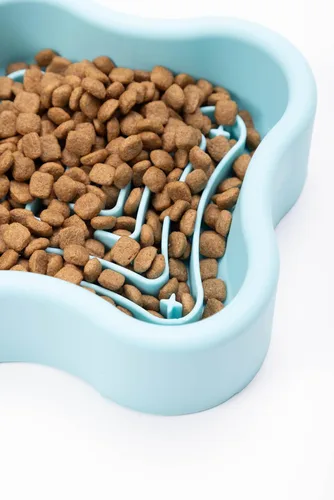 Vista 3 de Cuenco de silicona para perros de alimentación lenta, tazón antideslizante para perros pequeños y medianos, gatos, cuenco interactivo de Cian/azul