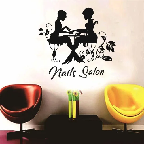 Vista 4 de Calcomanía de pared de salón de uñas de moda para niña, calcomanía extraíble e impermeable, logotipo de salón de belleza para ventana o pared