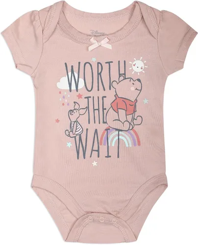 Vista 4 de Disney Paquete de 3 mamelucos para niñas, diseño de princesa o Winnie The Pooh, para recién nacido, rosagris o rosaverdegris o rosabeige