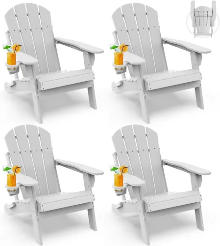 Vista 46 de GREENVINES Silla Plegable Adirondack Plástico HDPE Sillas para Fogata Todo Tiempo Portavasos Ártico para Terraza Patio Trasero Patio