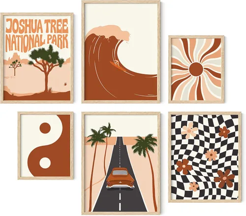 Vista 11 de HAUS AND HUES Decoración de Pared Naranja Arte de Galería Juego de 6 - Pósteres para Estética de Habitación Psicodélica, Arte de Pared Rosa y 70 s