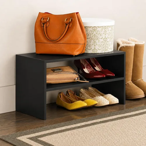 Vista 2 de Whitmor Zapatero de madera, estante de almacenamiento apilable, 24 pulgadas Negro