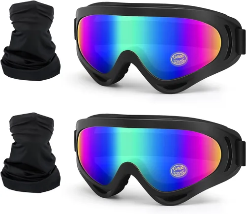 Vista 11 de Gafas de motocicleta para niños, 2 paquetes de gafas para cuatrimoto, motocross, esquí, gafas de carreras todoterreno para niños, gafas anti-UV, a