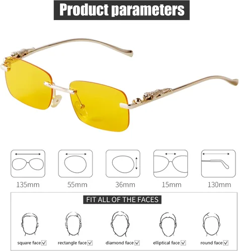 Vista 4 de Laurinny Retro Rectangle Sunglasses Women Men 90s Rimless Trendy Metal Glasses Spring Hinge Candy