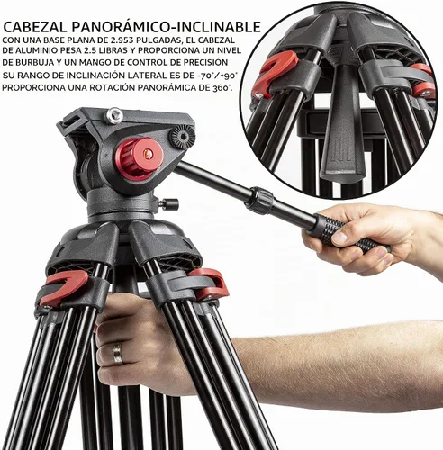 Vista 4 de Ultimaxx Trípode de 72 pulgadas, 72 pulgadas, trípode profesional de doble tubo de aluminio resistente, cabezal de fluido de 360 grados, esparcidor