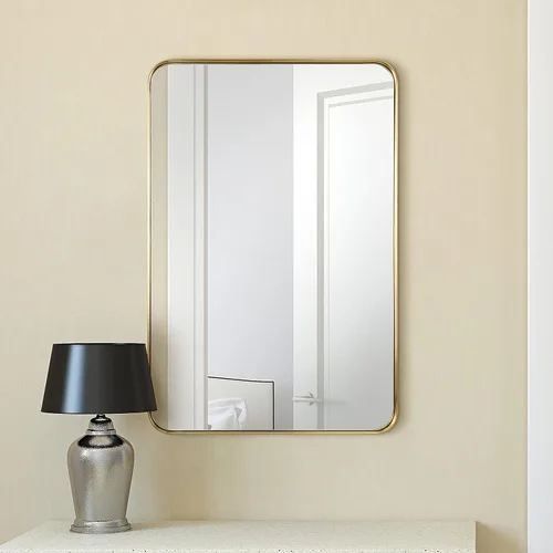 Vista 19 de Empire Art Direct Espejo de pared rectangular de acero inoxidable dorado ultra cepillado, espejo para baño, dormitorio, sala de estar, listo