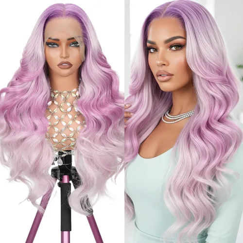 Vista 13 de Peluca de cabello sintético rubio de 13 x 6, con encaje frontal, sin pegamento, ondulado, rubio prearrancado, encaje transparente HD, transpirable