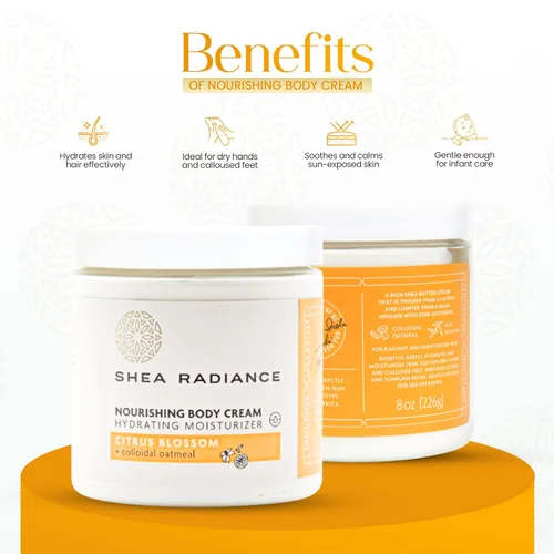 Vista 3 de Shea Radiance Crema corporal nutritiva con avena coloidal Hidratante hidratante para pieles sensibles Hidratación suave con humedad duradera
