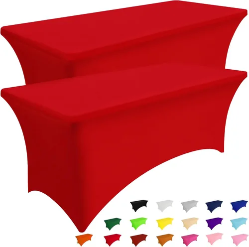 Vista 24 de Smiry Paquete de 2 Manteles de Spandex de 6 Pies, Manteles Elásticos Ajustables Extensibles, Lavables y Sin Arrugas, Cubierta Rectangular para Mesa