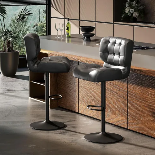Vista 7 de HOMCOM Juego de 2 taburetes de bar de altura de mostrador con asiento ajustable, color negro
