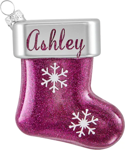 Vista 12 de Let's Make Memories Adorno de Navidad personalizado, cristal con forma de calcetín con purpurina, nombre grabado con láser, tono de joya, adorno