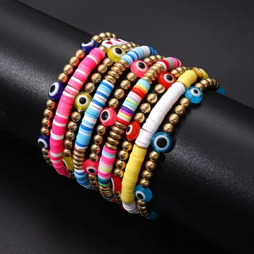 Vista 65 de Surfer Heishi - Pulseras apilables para mujer, apilables, de vinilo arcoíris, disco de arcilla, pulseras elásticas para la amistad, joyería bohemia