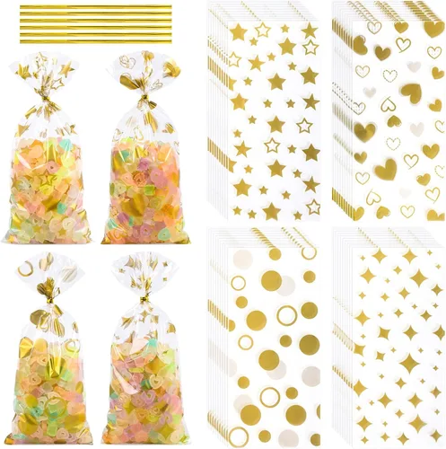Vista 32 de 100 bolsas de regalo con estampado de estrellas de 3 x 5 pulgadas, bolsas de regalo de celofán, bolsas de regalo de celofán, bolsas de regalo