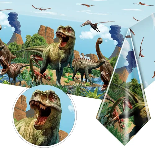 Vista 8 de Tiamon 3 Piezas Manteles de Dinosaurio Cubiertas de Mesa para Fiestas de Dinosaurio Manteles de Plástico para Niños Adultos Suministros para Fiestas