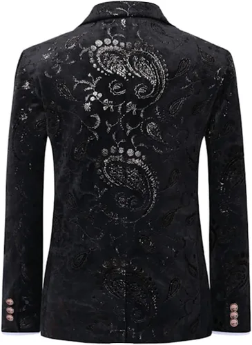Vista 4 de SWOTGdoby Traje formal Tuexdo dorado Jacquard Slim Fit 2 piezas traje conjunto chaqueta pantalones para boda fiesta de graduación